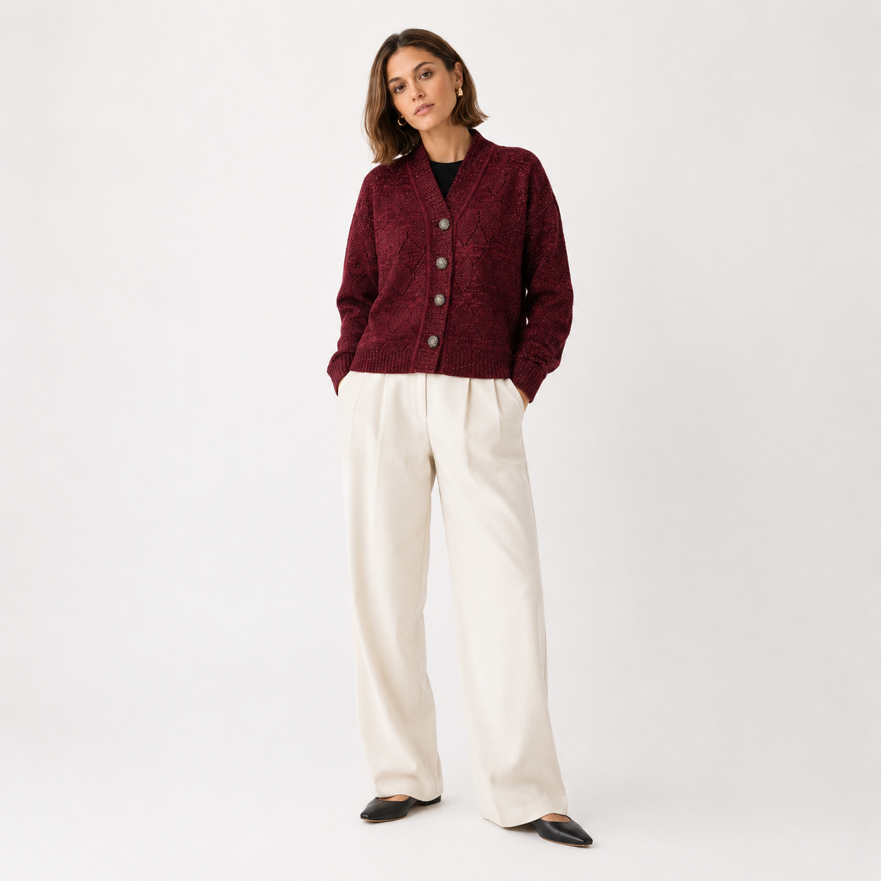 Cárdigan Alpaca Cherry Silver