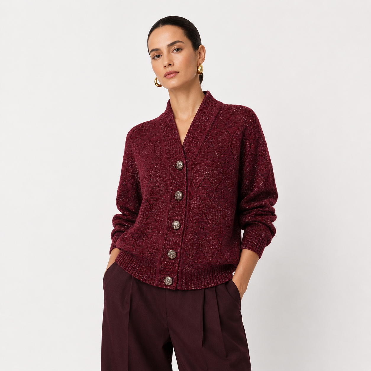 Cárdigan Alpaca Cherry Silver