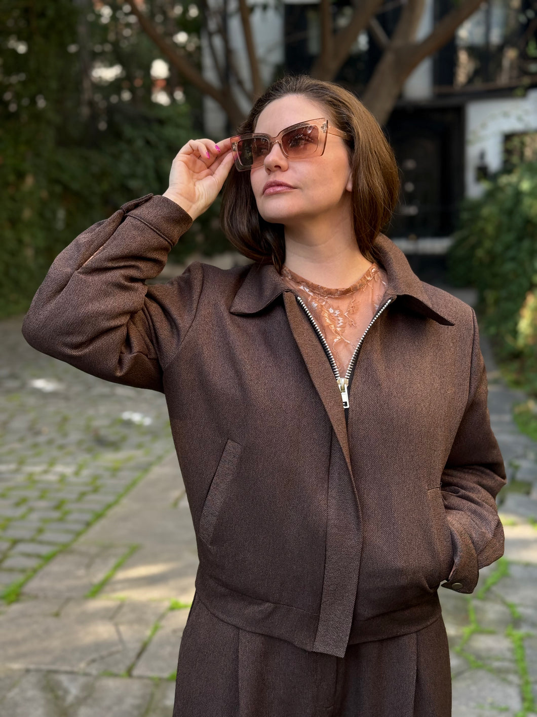 Chaqueta Bomber Lanilla Marrón Moka