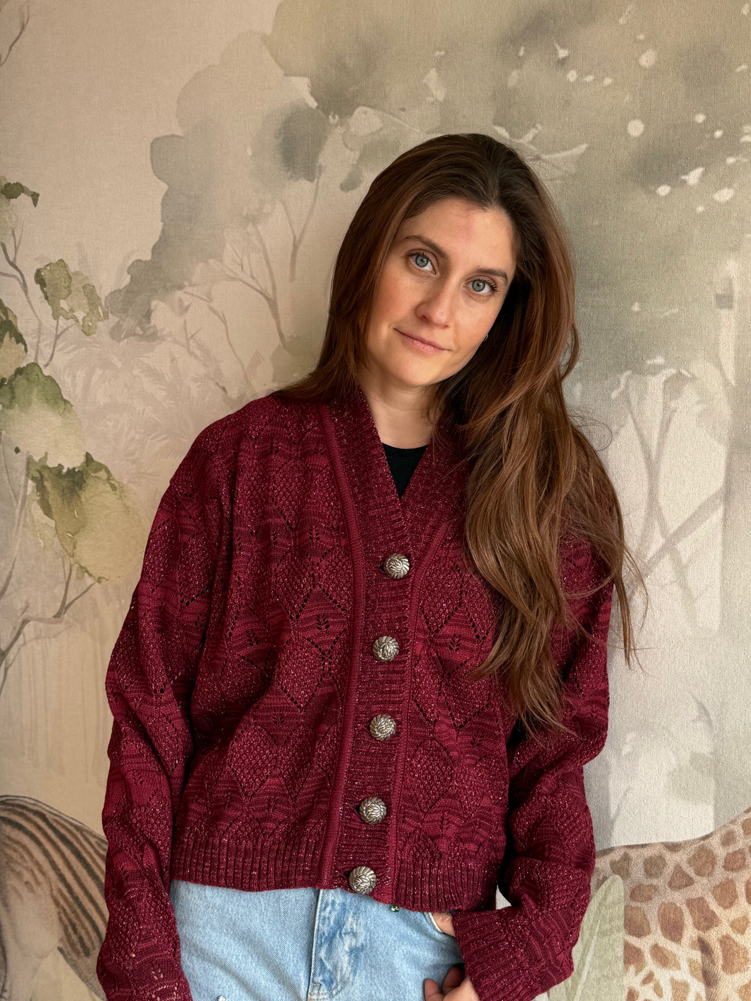 Cárdigan Alpaca Cherry Silver