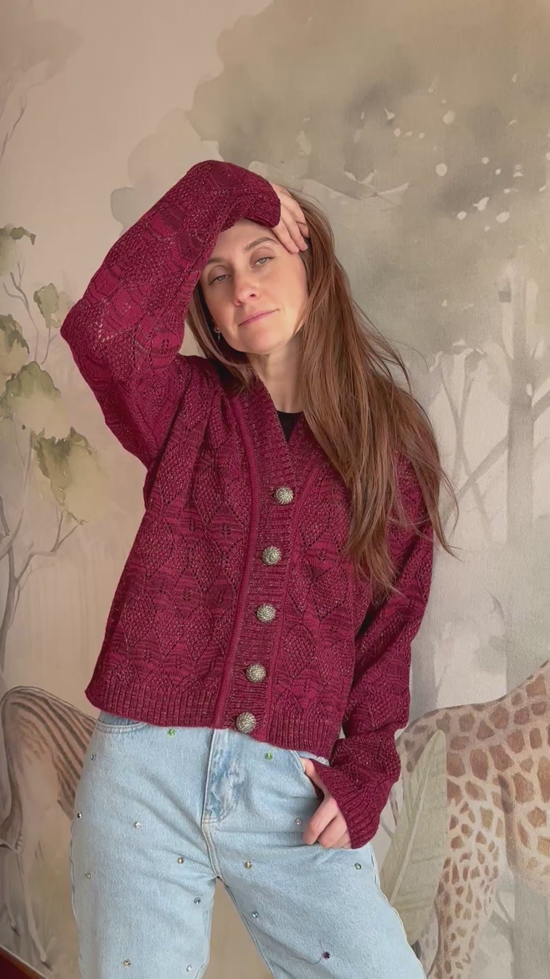 Cárdigan Alpaca Cherry Silver